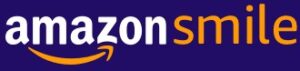 Amazon Smile Logo: Amazon is written in white with an orange arrow underneath, and smile is written in orange.
